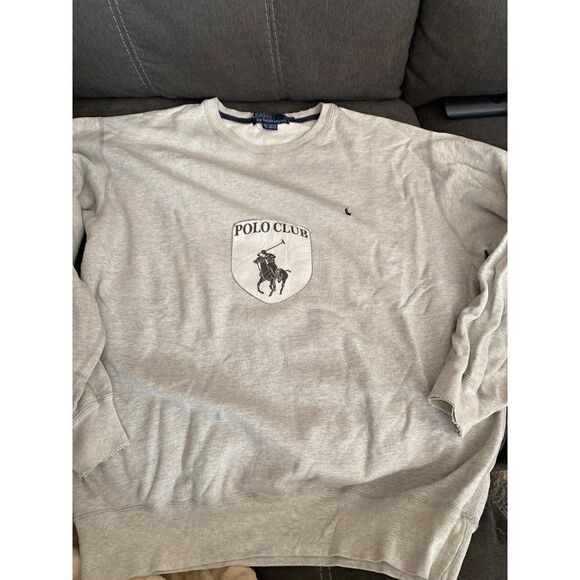 Polo By Ralph Lauren Vintage Mens Grey Polo Club Pony Graphic Crewneck Sweater L - Picture 1 of 10